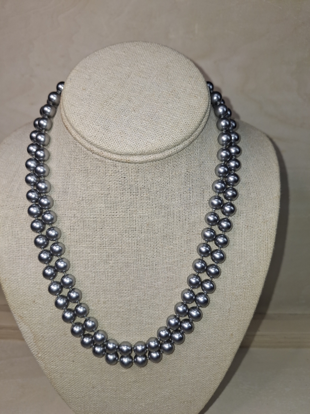 Classic Double Strand Silver Faux Pearl Necklace - Women Jewelry